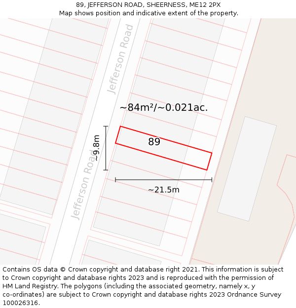89, JEFFERSON ROAD, SHEERNESS, ME12 2PX: Plot and title map