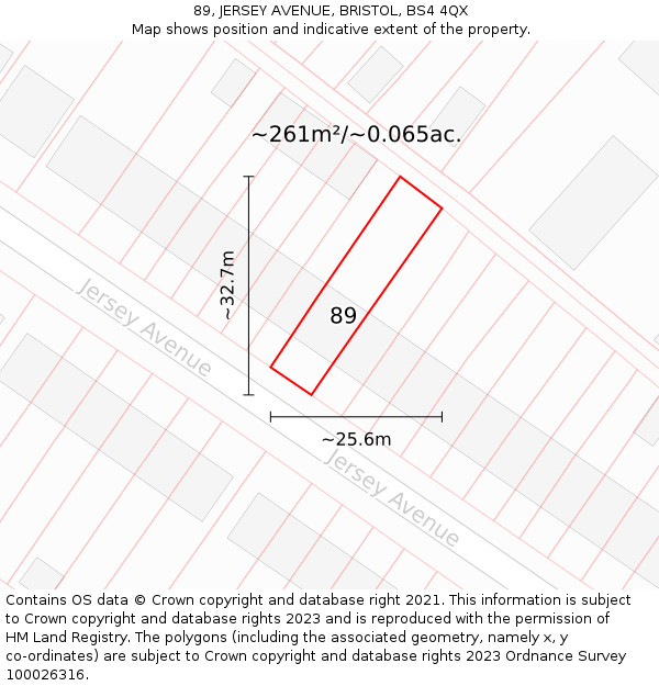 89, JERSEY AVENUE, BRISTOL, BS4 4QX: Plot and title map