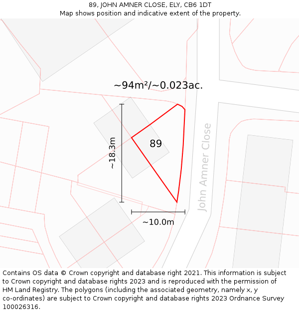 89, JOHN AMNER CLOSE, ELY, CB6 1DT: Plot and title map