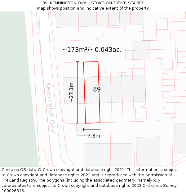 89, KENNINGTON OVAL, STOKE-ON-TRENT, ST4 8FX: Plot and title map