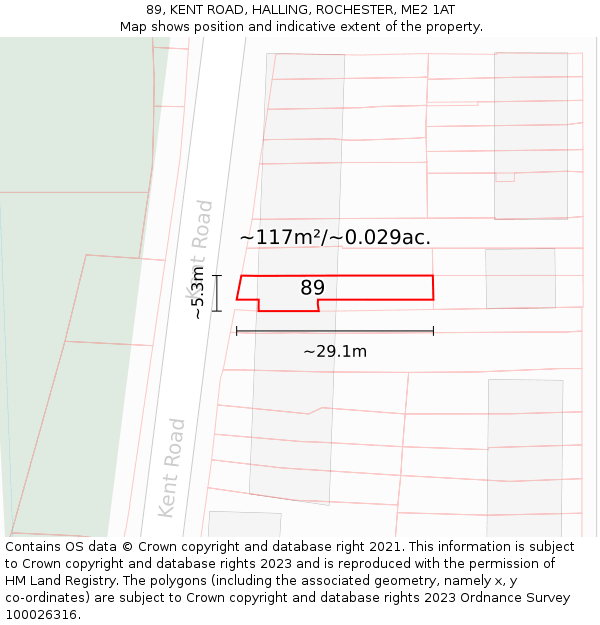 89, KENT ROAD, HALLING, ROCHESTER, ME2 1AT: Plot and title map