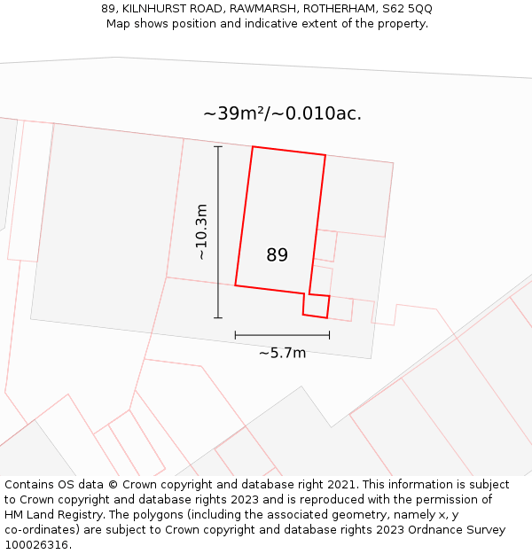 89, KILNHURST ROAD, RAWMARSH, ROTHERHAM, S62 5QQ: Plot and title map