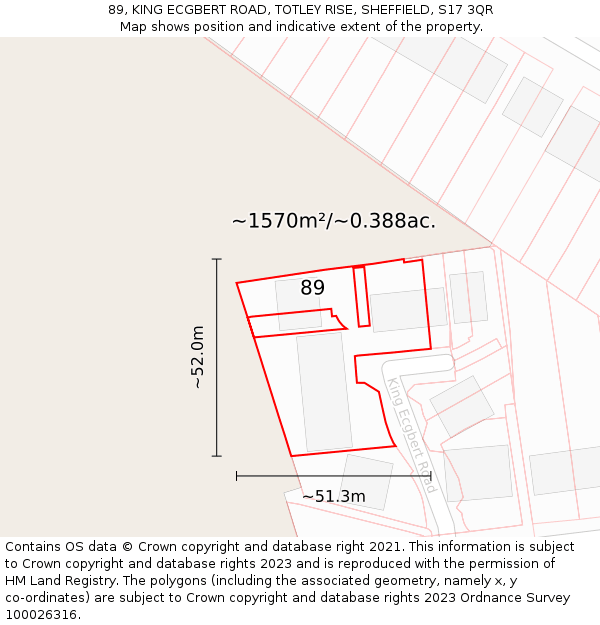 89, KING ECGBERT ROAD, TOTLEY RISE, SHEFFIELD, S17 3QR: Plot and title map