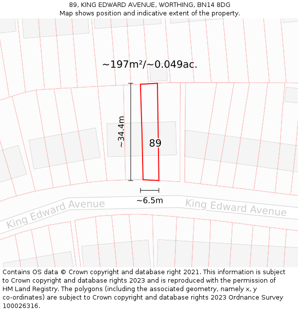 89, KING EDWARD AVENUE, WORTHING, BN14 8DG: Plot and title map