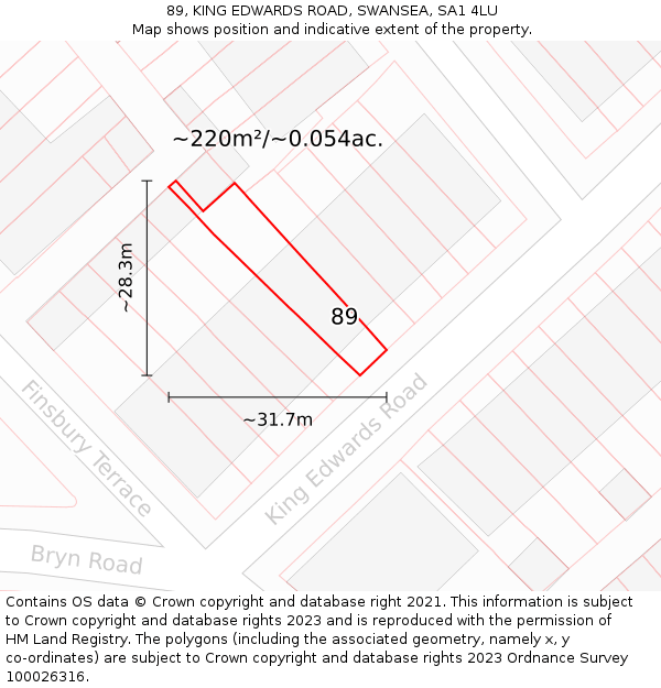 89, KING EDWARDS ROAD, SWANSEA, SA1 4LU: Plot and title map