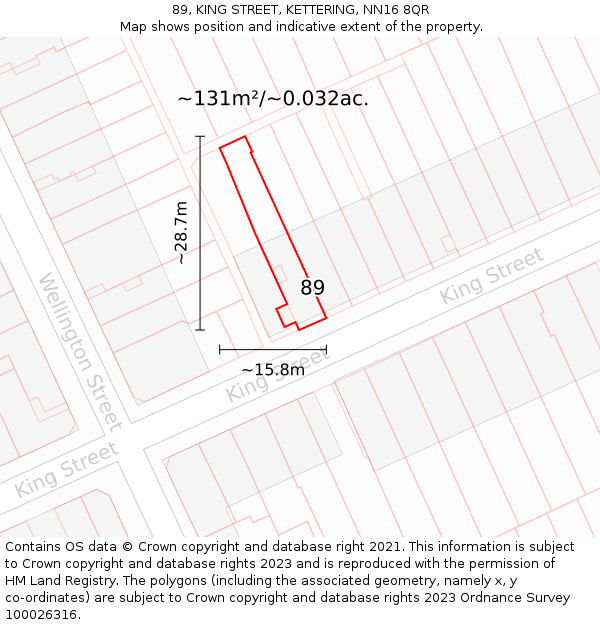89, KING STREET, KETTERING, NN16 8QR: Plot and title map