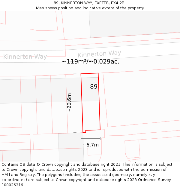 89, KINNERTON WAY, EXETER, EX4 2BL: Plot and title map