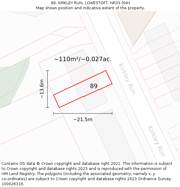 89, KIRKLEY RUN, LOWESTOFT, NR33 0NH: Plot and title map