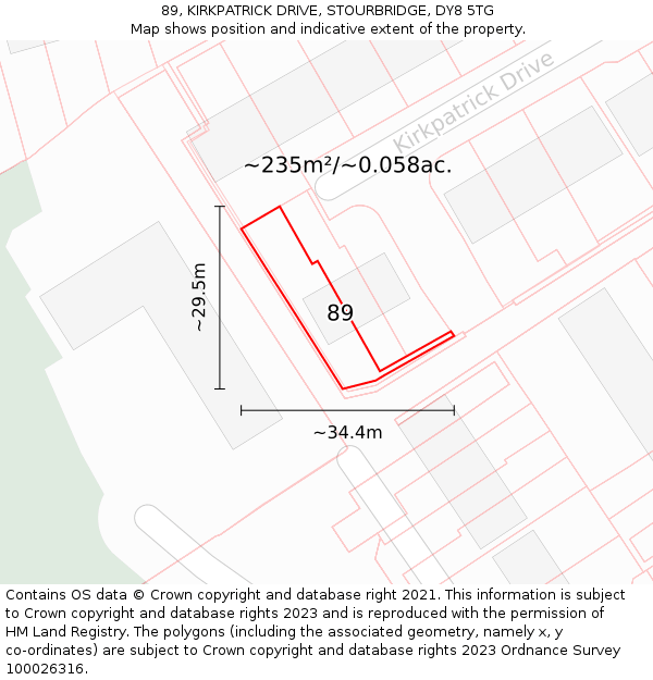 89, KIRKPATRICK DRIVE, STOURBRIDGE, DY8 5TG: Plot and title map