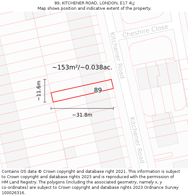 89, KITCHENER ROAD, LONDON, E17 4LJ: Plot and title map
