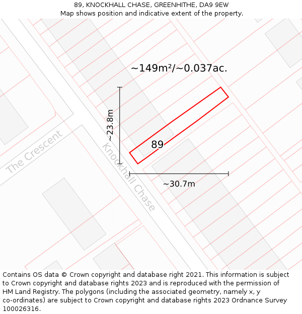 89, KNOCKHALL CHASE, GREENHITHE, DA9 9EW: Plot and title map