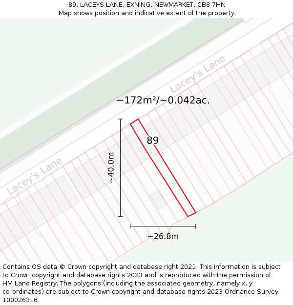 89, LACEYS LANE, EXNING, NEWMARKET, CB8 7HN: Plot and title map
