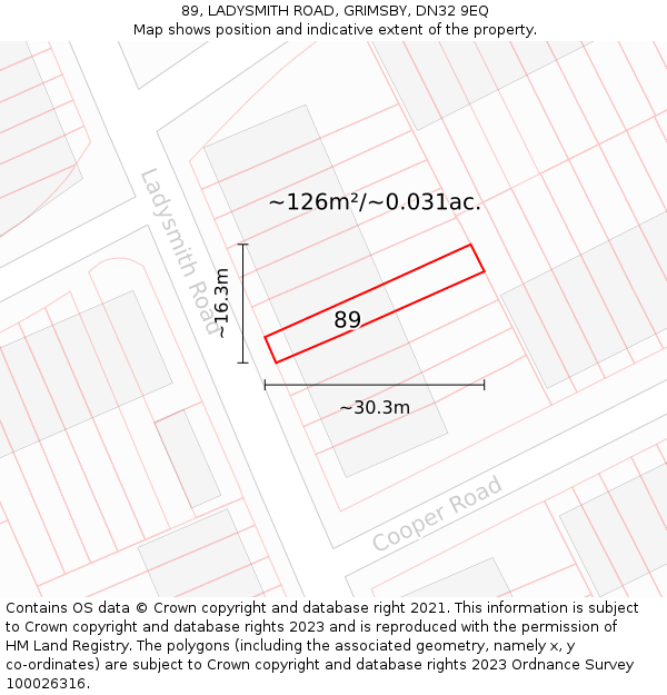 89, LADYSMITH ROAD, GRIMSBY, DN32 9EQ: Plot and title map