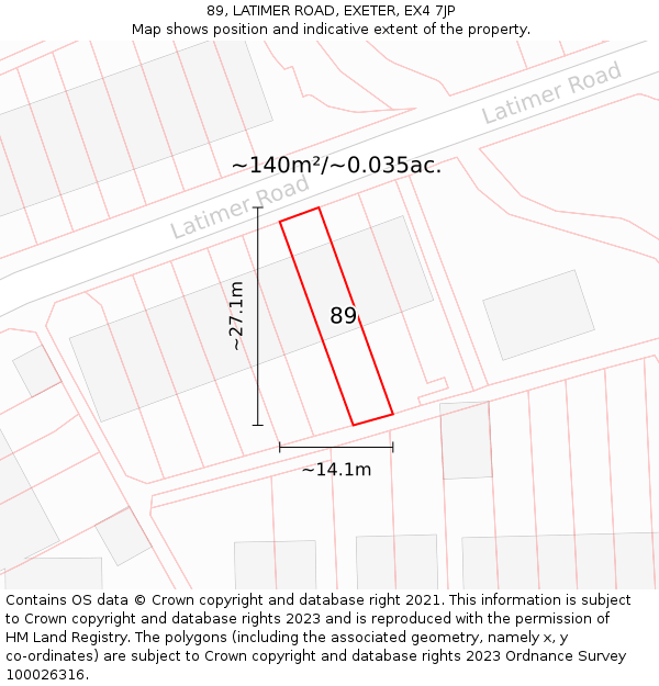 89, LATIMER ROAD, EXETER, EX4 7JP: Plot and title map