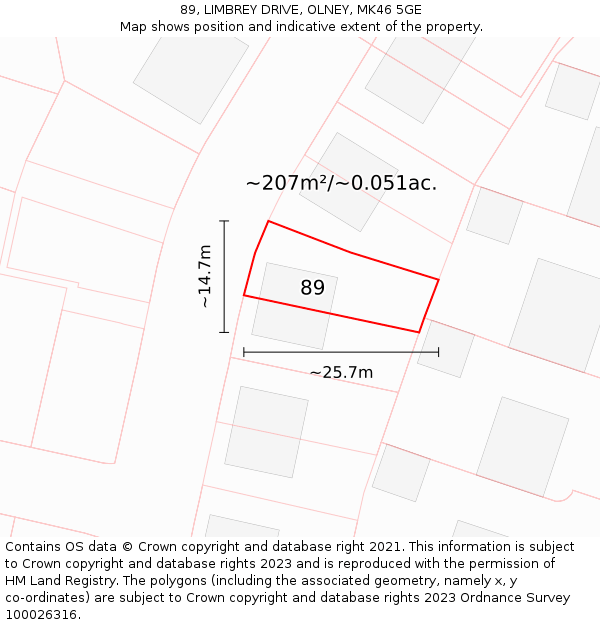 89, LIMBREY DRIVE, OLNEY, MK46 5GE: Plot and title map
