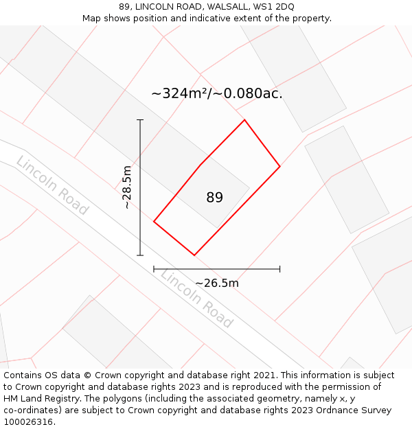 89, LINCOLN ROAD, WALSALL, WS1 2DQ: Plot and title map