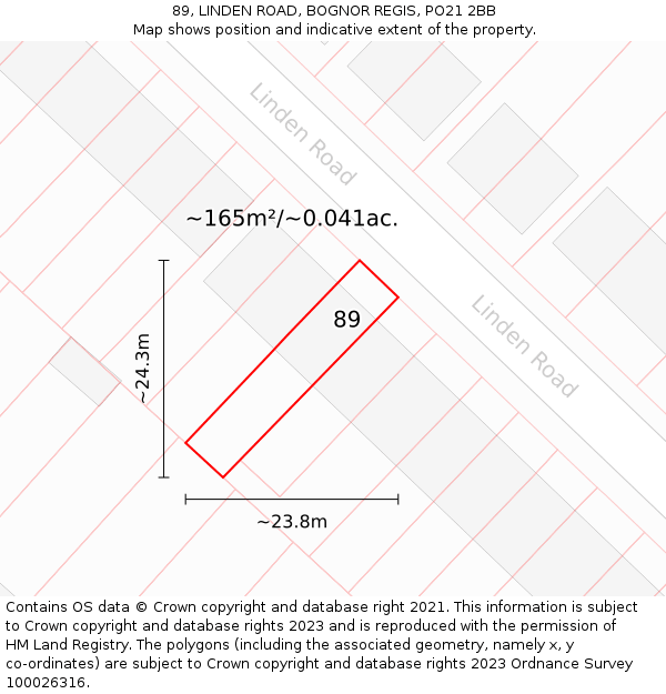 89, LINDEN ROAD, BOGNOR REGIS, PO21 2BB: Plot and title map