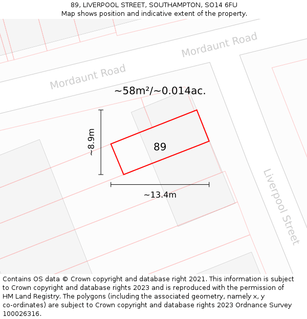 89, LIVERPOOL STREET, SOUTHAMPTON, SO14 6FU: Plot and title map