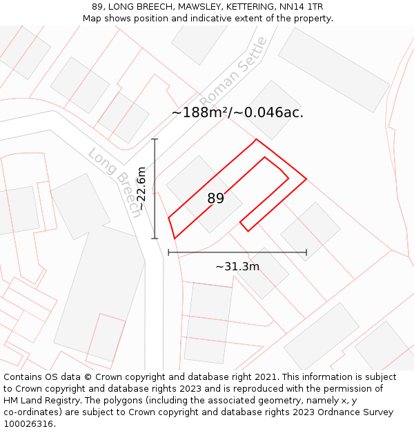 89, LONG BREECH, MAWSLEY, KETTERING, NN14 1TR: Plot and title map