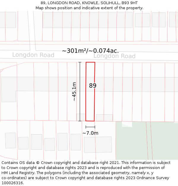 89, LONGDON ROAD, KNOWLE, SOLIHULL, B93 9HT: Plot and title map
