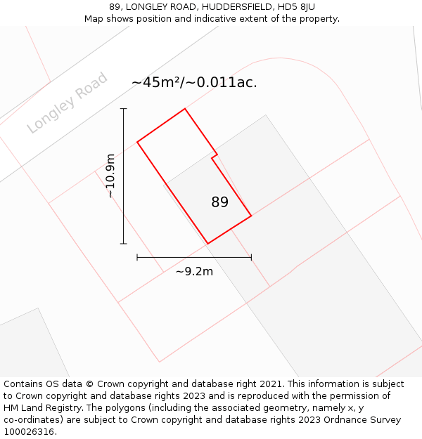89, LONGLEY ROAD, HUDDERSFIELD, HD5 8JU: Plot and title map