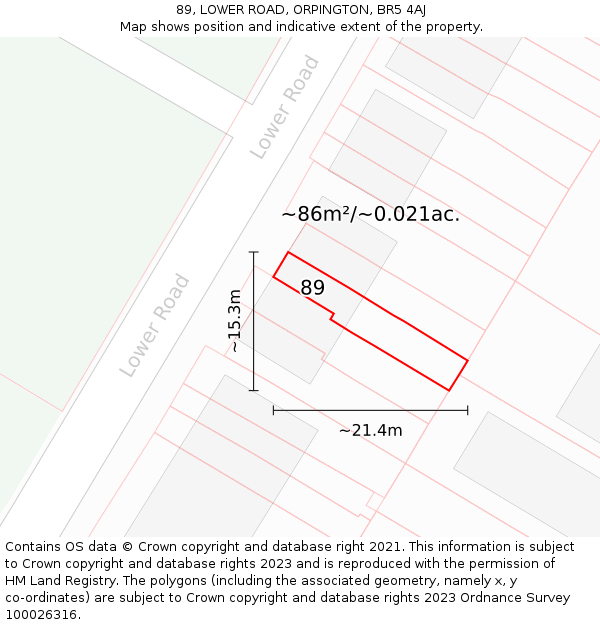 89, LOWER ROAD, ORPINGTON, BR5 4AJ: Plot and title map
