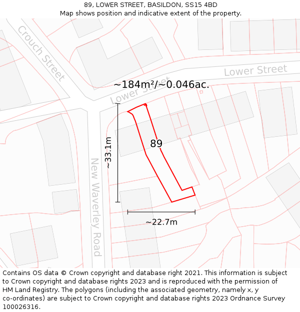 89, LOWER STREET, BASILDON, SS15 4BD: Plot and title map