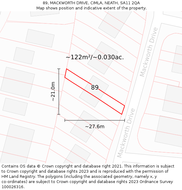89, MACKWORTH DRIVE, CIMLA, NEATH, SA11 2QA: Plot and title map