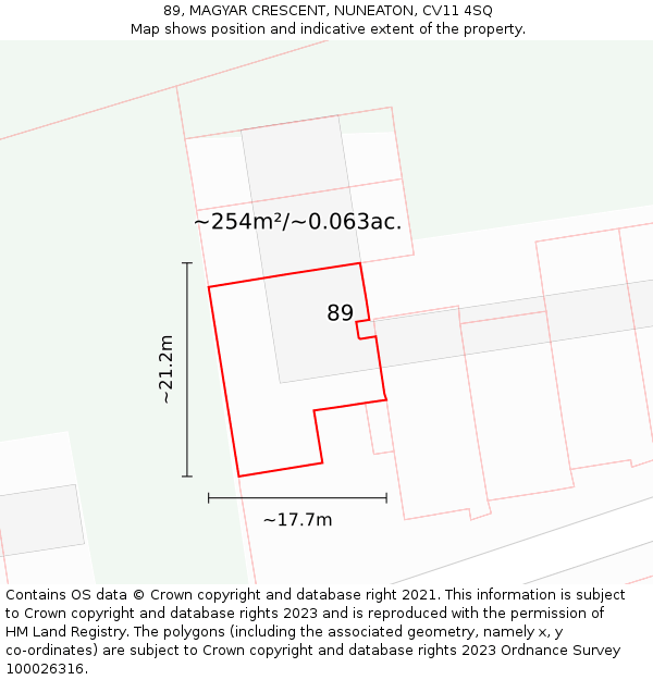 89, MAGYAR CRESCENT, NUNEATON, CV11 4SQ: Plot and title map