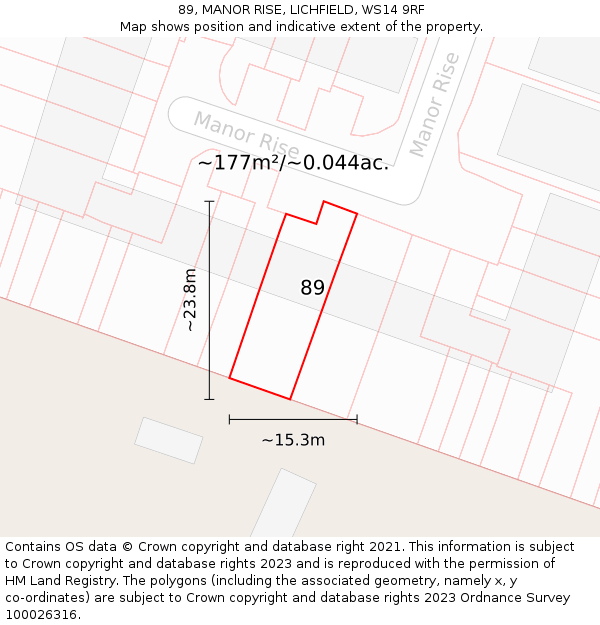 89, MANOR RISE, LICHFIELD, WS14 9RF: Plot and title map