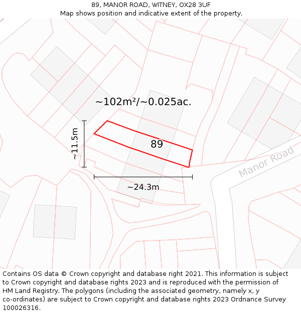89, MANOR ROAD, WITNEY, OX28 3UF: Plot and title map