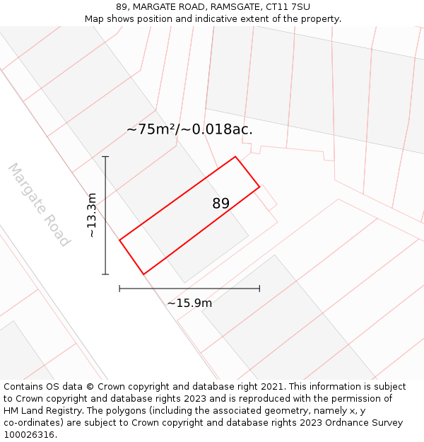 89, MARGATE ROAD, RAMSGATE, CT11 7SU: Plot and title map