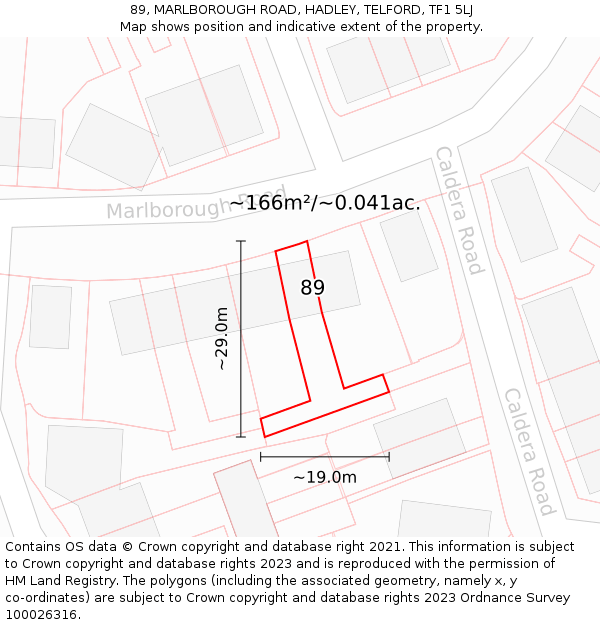 89, MARLBOROUGH ROAD, HADLEY, TELFORD, TF1 5LJ: Plot and title map