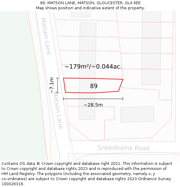 89, MATSON LANE, MATSON, GLOUCESTER, GL4 6EE: Plot and title map