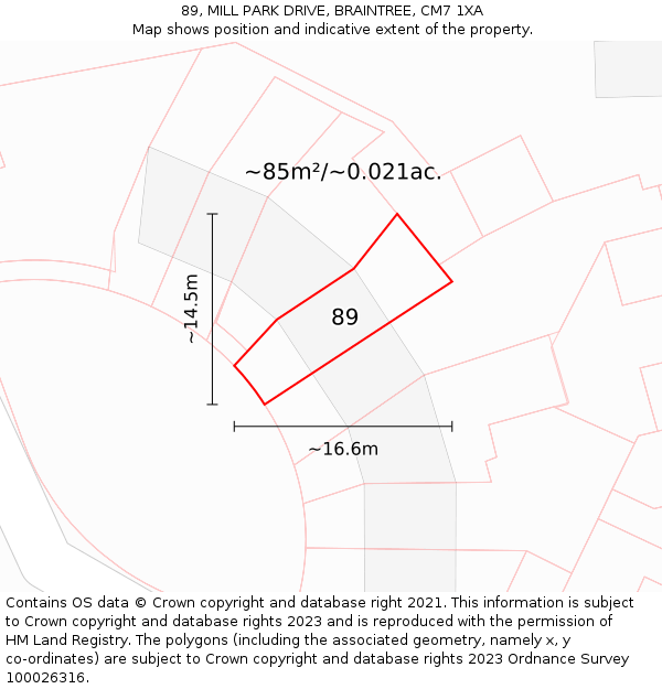 89, MILL PARK DRIVE, BRAINTREE, CM7 1XA: Plot and title map