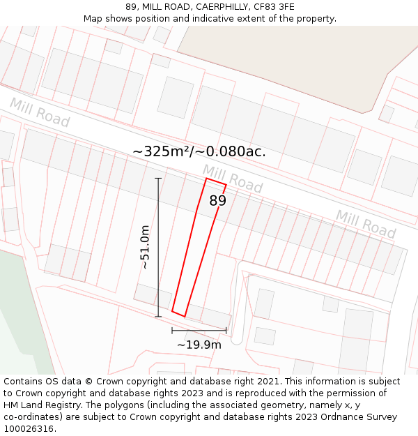 89, MILL ROAD, CAERPHILLY, CF83 3FE: Plot and title map