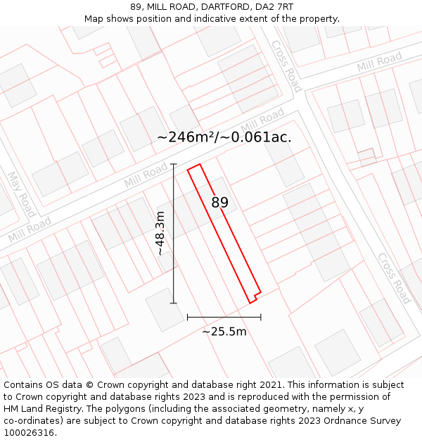 89, MILL ROAD, DARTFORD, DA2 7RT: Plot and title map