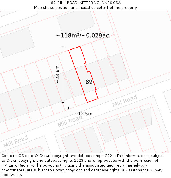 89, MILL ROAD, KETTERING, NN16 0SA: Plot and title map