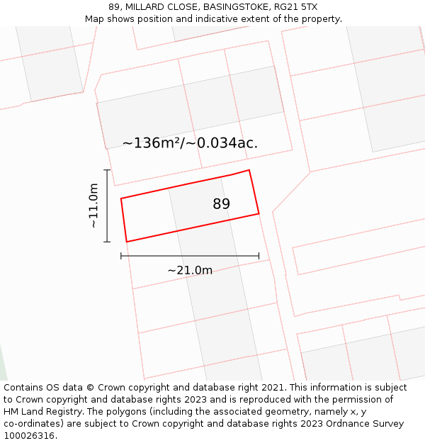 89, MILLARD CLOSE, BASINGSTOKE, RG21 5TX: Plot and title map