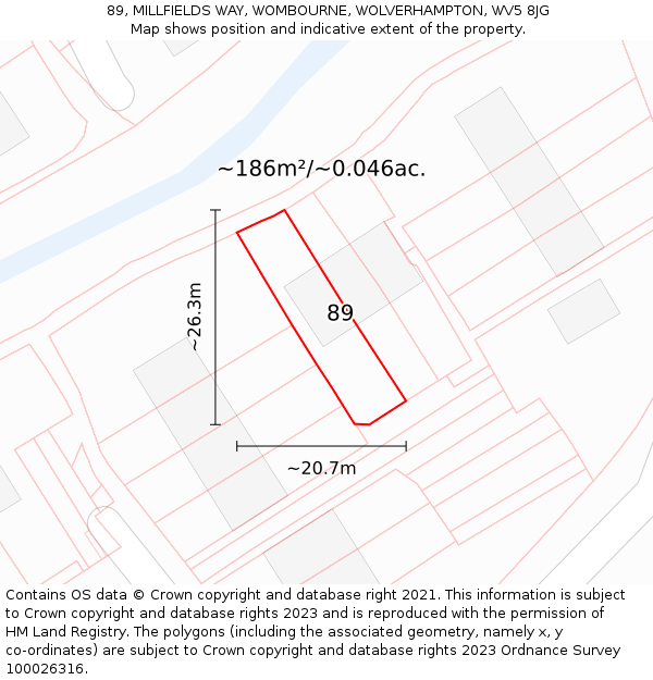 89, MILLFIELDS WAY, WOMBOURNE, WOLVERHAMPTON, WV5 8JG: Plot and title map