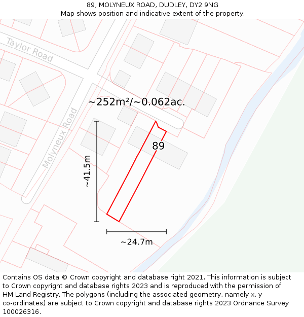 89, MOLYNEUX ROAD, DUDLEY, DY2 9NG: Plot and title map