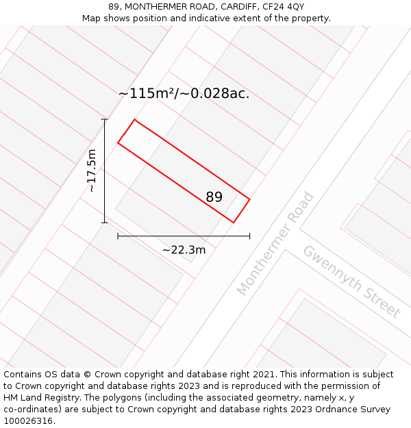 89, MONTHERMER ROAD, CARDIFF, CF24 4QY: Plot and title map