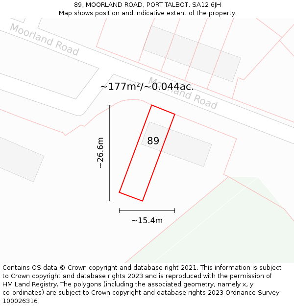 89, MOORLAND ROAD, PORT TALBOT, SA12 6JH: Plot and title map