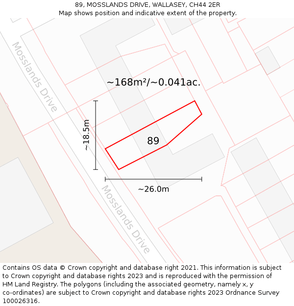 89, MOSSLANDS DRIVE, WALLASEY, CH44 2ER: Plot and title map