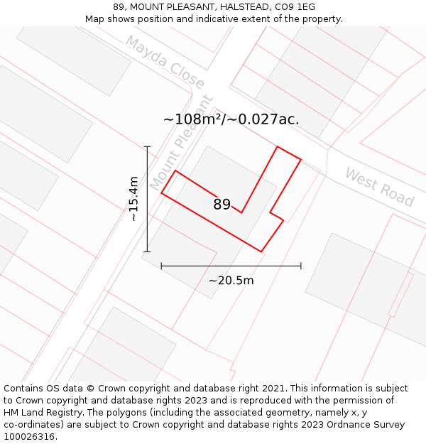 89, MOUNT PLEASANT, HALSTEAD, CO9 1EG: Plot and title map