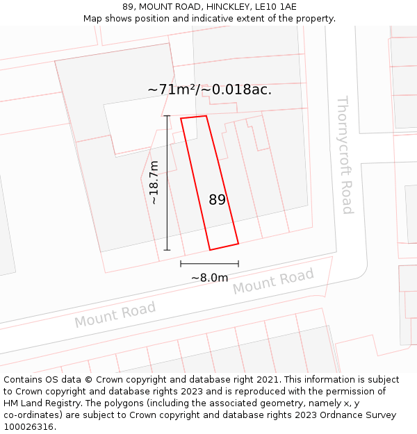 89, MOUNT ROAD, HINCKLEY, LE10 1AE: Plot and title map