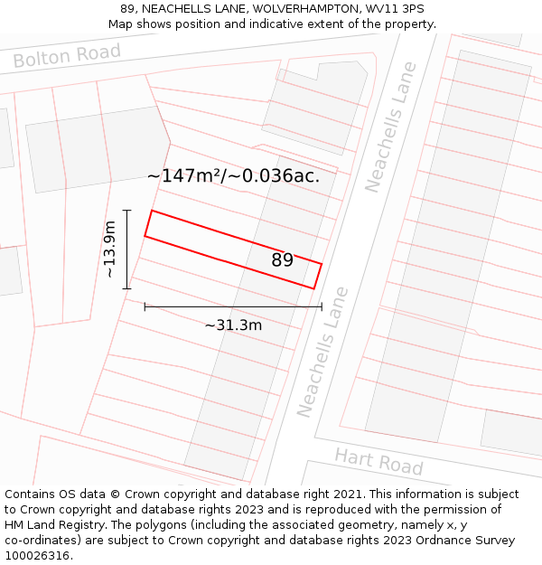 89, NEACHELLS LANE, WOLVERHAMPTON, WV11 3PS: Plot and title map