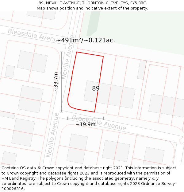 89, NEVILLE AVENUE, THORNTON-CLEVELEYS, FY5 3RG: Plot and title map