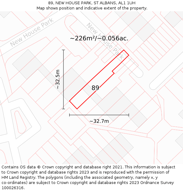 89, NEW HOUSE PARK, ST ALBANS, AL1 1UH: Plot and title map