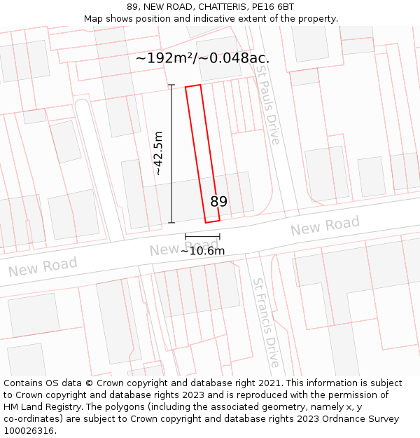 89, NEW ROAD, CHATTERIS, PE16 6BT: Plot and title map